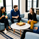 Community Check-In**

"A diverse group of fully clothed people in a modern co-living space, gathered informally in a common area with comfortable seating, sharing snacks and drinks, engaging in friendly conversation, perfect anatomy, natural proportions, well-lit interior, safe for work, appropriate content, fully clothed, professional, family-friendly, vibrant colors, illustrating community feedback session."

**