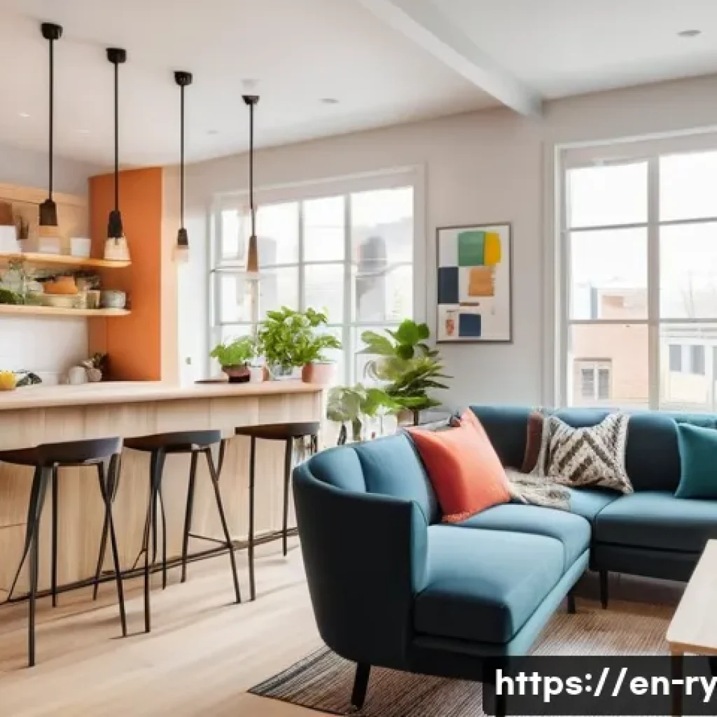 코리빙 커뮤니티에서의 비즈니스 성장 전략 - A vibrant co-living common area designed for interaction: an open-plan space with modern, cozy loung...
