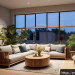 Home 21 코리빙 커뮤니티의 효과적인 운영 전략 - A modern co-living common area featuring a spacious, multipurpose lounge with cozy sofas, warm ambie...