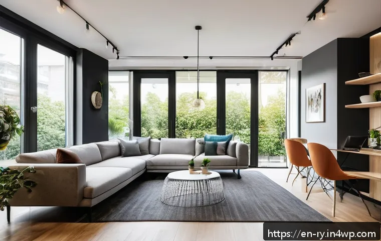 코리빙 커뮤니티의 비즈니스 기회 분석 - A modern co-living space interior showcasing a stylish communal lounge area with young professionals...